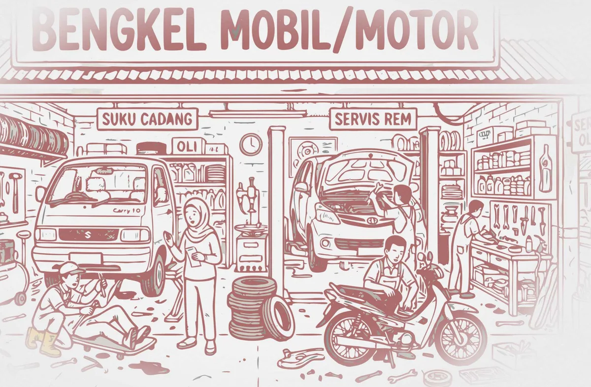Ilustrasi bengkel mobil dan motor mitra Maxchine
